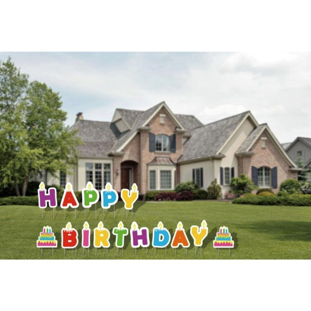 Happy Birthday Yard Signs with Metal Stakes, 17" Letters, Weather Resistant